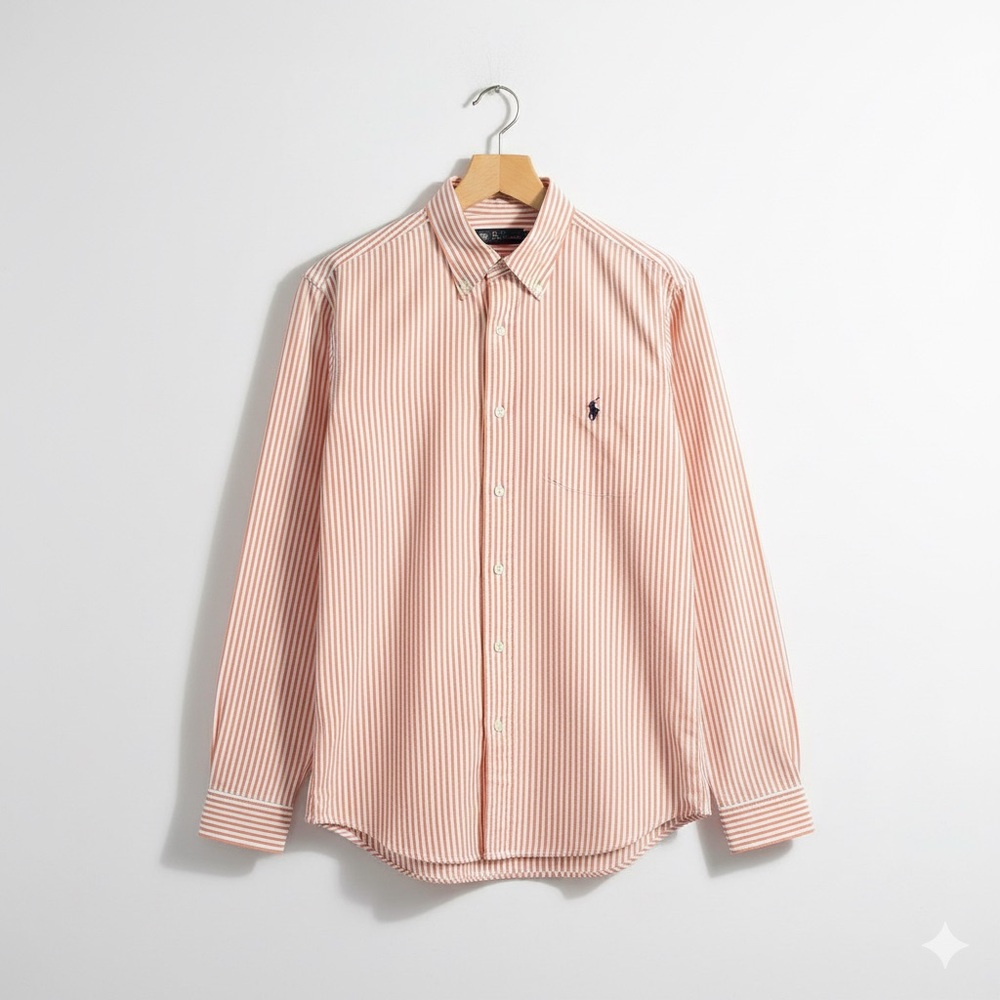 Ralph Lauren Men's Casual Pink Striped Button Down Shirt